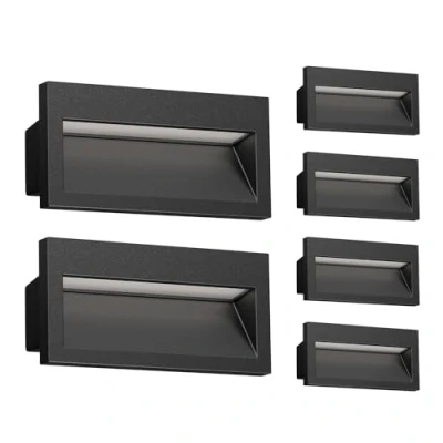 Abbildung von ledscom.de 6 Stück LED Wandeinbauleuchte NOLA, Downlight für außen, IP54, schwarz matt, 140 x 70mm, warmweiß
