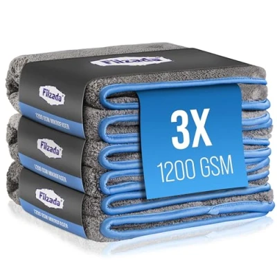 Abbildung von Filzada® 3X Lackschonendes Mikrofasertuch Auto Mit 1200 GSM Unfassbare Saugkraft Und Fusselfrei Dank Extrem Weicher Mikrofaser Poliertücher Zur Professionellen Autopflege in 42x48cm (3)