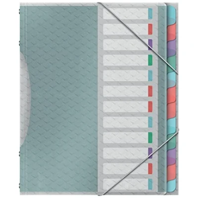 Abbildung von Esselte A4 Projektordner mit 12 Registern, klaren Kunststofftaschen, zur Schreibtischorganisation, Prägemuster, Colour&#039;Breeze Serie, Mehrfarbig, 626256
