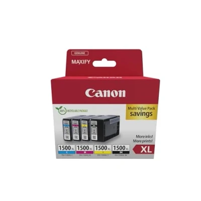 Abbildung von Canon PGI 1500 XL C M Y BK Vorteilspack 4 Tintenpatronen größere Reichweite (Schwarz XL, Cyan Magenta Gelb XL) Original [Umweltfreundliche Recycle Kartonverpackung 2024]