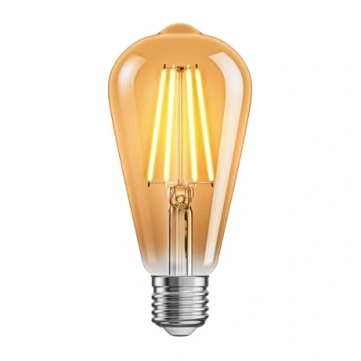 Abbildung von ledscom.de E27 LED Leuchtmittel, ST64, extra warmweiß (2500 K), 7,2 W, 814lm, 3 Stufen Dimmer, goldfarben, Glühbirne, Sockel, Energie Sparlampe, Classic, Bulb, Tropfen, Tropfen Form