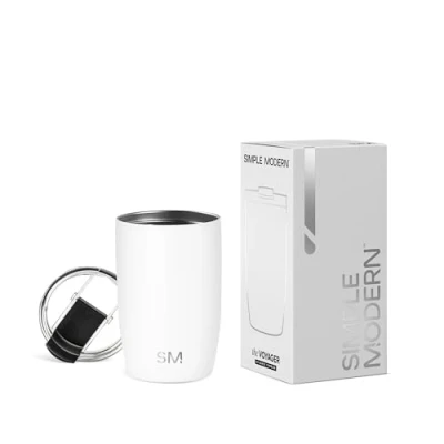 Abbildung von Simple Modern Reisebecher für Kaffee Trinkbecher Becher mit Klappdeckel Isolierter EdelstahlEiskaffeebecher Geschenke Frauen und Männer Voyager Sammlung 350ml Winter White
