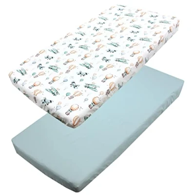 Abbildung von TupTam Baby Spannbettlaken Kinder Spannbetttuch für Babybett Kinderbett 2er Pack, Farbe: Füchse im Flugzeug/Grün, Größe: 70 x 140 cm