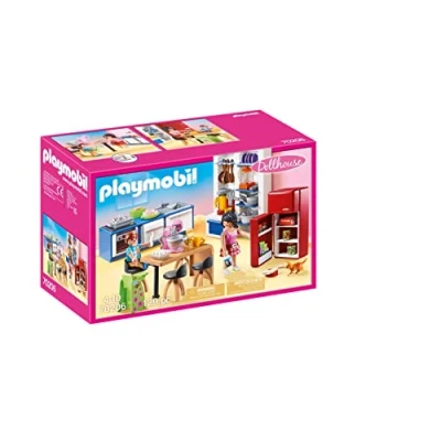 Abbildung von PLAYMOBIL Dollhouse 70206 Familienküche, Küchenzeile mit Backofen, Spülmaschine, Kühlschrank und Essbereich sowie cleveren Utensilien zum Kochen, Ab 4 Jahren