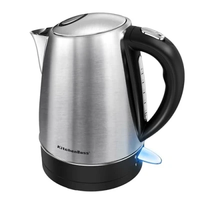 Abbildung von KitchenBoss Wasserkocher 1,7L：Wasserkocher Edelstahl mit Kalkfilter, Sichtbares Fenster und Wasserstandsanzeige, Abschaltautomatik &amp; Trockengehschutz, 2100W