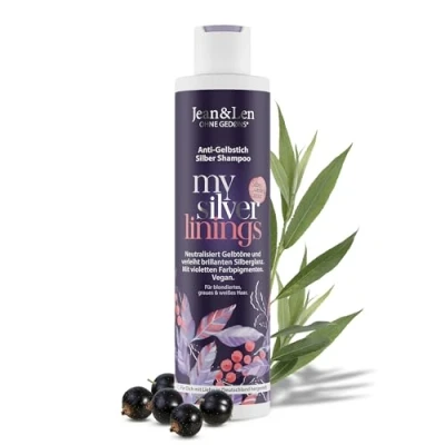 Abbildung von Jean &amp; Len Silbershampoo Silberweide Cassis, vegane Pflegeformel, für graues, blondes, blondiertes weißes Haar, mit violetten Pigmenten Anti Gelbstich Effekt, ohne Parabene Silikone, 300 ml