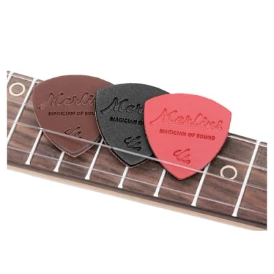 Abbildung von Leder Plektrum Set/3 Picks in verschiedene Stärken für Ukulele Akustische und Western Gitarre