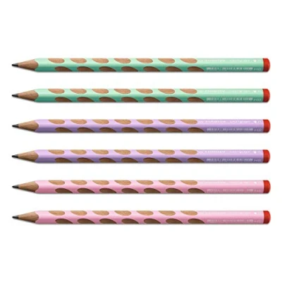 Abbildung von Ergonomischer Dreikant Bleistift für Rechtshänder STABILO EASYgraph in Pastellgrün, Pastellpink, Pastellila 6er Pack Härtegrad HB