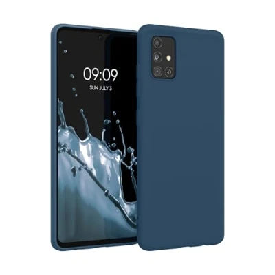 Abbildung von kwmobile Hülle kompatibel mit Samsung Galaxy A51 weiches TPU Silikon Case Cover geeignet für kabelloses Laden Marineblau