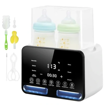 Abbildung von Flaschenwärmer Baby für 2 Flaschen,Weiß,4 in 1,Baby Bottle Warmer mit Sterilisator und Temperaturregelung,Babykostwärmer Erwärmen Auftauen Speisen