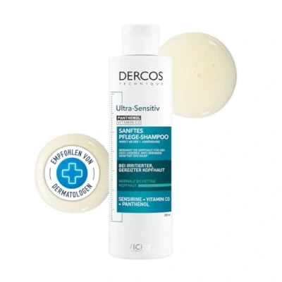 Abbildung von Vichy Dercos Ultra Sensitiv Shampoo, Intensiv beruhigendes Shampoo Für trockenes Haar und empfindliche Kopfhaut, Bei Irritationen Reizungen, normale bis fettige 200 ml
