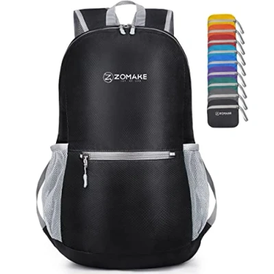 Abbildung von ZOMAKE Ultraleicht Faltbarer Rucksack 20L,Kleiner Rucksäcke Wasserdicht Wanderrucksack Packable Backpack für Damen Herren Outdoor Wandern(Schwarz)