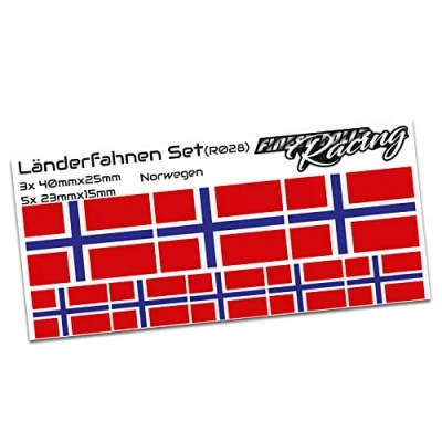 Abbildung von Finest Folia 8er Set Länderaufkleber Fahne Länderfahne Flagge Wetterfest RC Car Auto Motorrad Sticker Fahrrad Aufkleber Modellbau R028 (Norway)