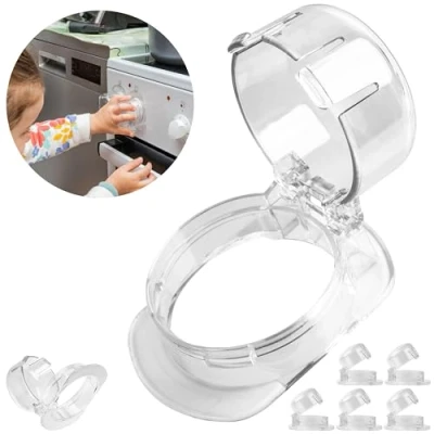 Abbildung von Herdsicherung Drehknöpfe, 6 Pack, in Transparent, für Bedienknöpfe mit max. Ø 47 x 37 mm, min. 57 mm Knopf Abstand, Herdknöpfe Babysicherung, Herdschutz Bedienknopf Kinder, Baby Ofenknopf Sicherung