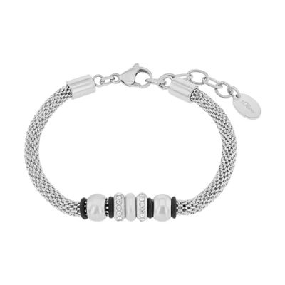 Abbildung von s.Oliver Armband Edelstahl Kautschuk Damen Armschmuck, mit Kristall, 18+3 cm, Silber, Kommt in Schmuck Geschenk Box,