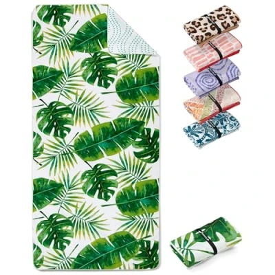 Abbildung von Fit Flip Strandtuch XXL Mikrofaser Badetuch Strandtücher leicht und schnelltrocknend 100% recyceltes Handtuch Strandhandtuch zum Baden (Tropic Leaves 160x90cm)