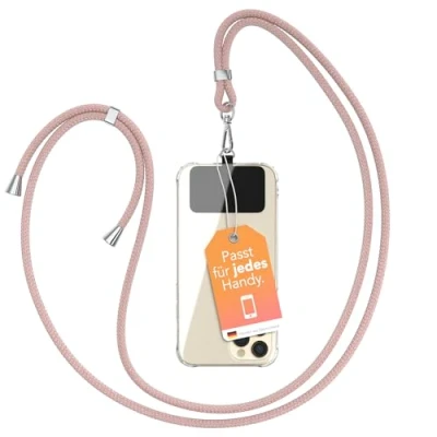 Abbildung von EAZY CASE Handykette Universal zum Umhängen kompatibel mit jedem Handy als Handyhülle Band Handytasche Kette Handyband jeder Hülle kombinierbar Kordel in Rosé Gold
