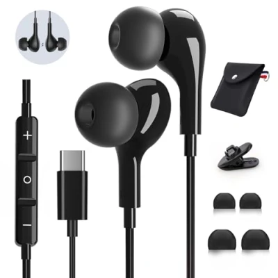 Abbildung von USB C Kopfhörer mit Mikrofon,In Ear für Samsung Galaxy S24 S23 Ultra S22 S21 FE A55 A35 A53 A33 A54 5G,USB Headset Lautstärkeregler,für iPhone 15 16 Pro Max Plus iPad 10