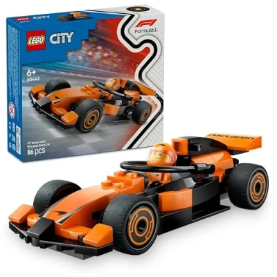 Abbildung von LEGO City F1 Rennfahrer mit McLaren Rennauto Spielzeug Formel 1 Modell Rennwagen und Minifigur Kleines Geschenk für Jungen Mädchen ab 6 Jahren oder Motorsport Fans 60442