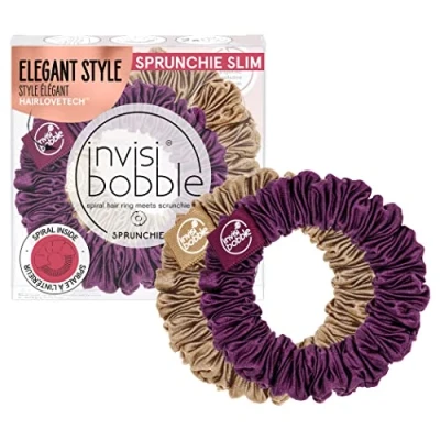 Abbildung von invisibobble Scrunchie Slim Lila Gold I 2x Plisee Stoff Haargummis für Mädchen &amp; Damen starker Halt haarschonend Haargummi designed im Herzen Münchens