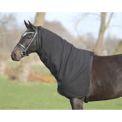 Abbildung von QHP Halsteil Fleece mit Klettverschlüssen + Gurt Schnappverschluss schwarz (M)