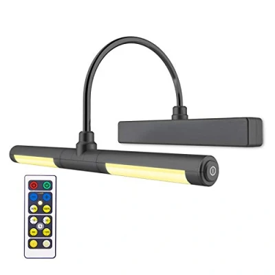 Abbildung von HONWELL Bilderleuchte LED Verstellbare Wandleuchte 3 Beleuchtungsmodi AA Batterie Betrieben mit Fernbedienungen 180 Schwenkarm, Dimmbare Anzeigelampe Timer für Spiegelanstrich, Schwarz