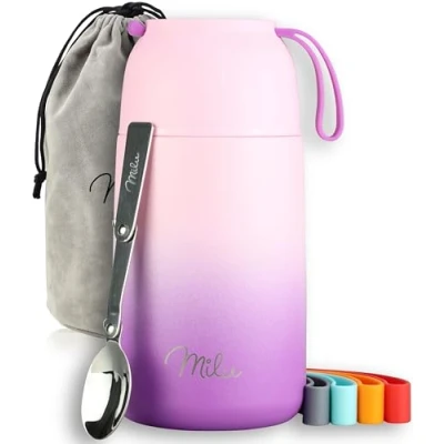 Abbildung von Milu® Thermobehälter für Essen 800ml, Edelstahl, Thermo Lunchbox, Suppenbehälter to go, Thermobox, Thermodose zum Warmhalten Suppen, Babybrei, Speisebehälter, breiwärmer unterwegs, Rosa Violett 800ml