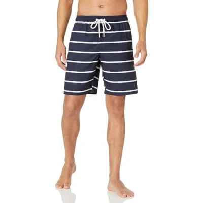 Abbildung von Amazon Essentials Herren Badehose, Schnell Trocknend, 23 cm, Marineblau Streifen, XL