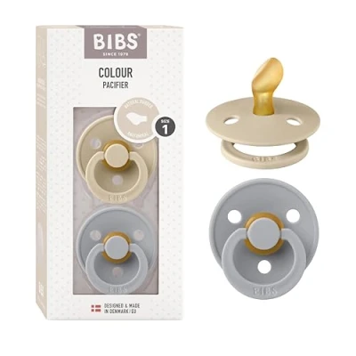 Abbildung von BIBS Colour Schnuller 2er Pack, BPA frei Schnuller, Kiefergerechte Form. Naturkautschuk/Latex, Hergestellt in Dänemark. 0 6 Monate (2er Pack), Vanilla/Cloud