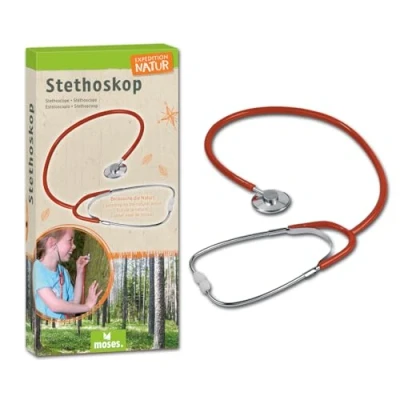 Abbildung von moses. Expedition Natur Stethoskop für Kinder, funktionsfähiges Abhörgerät , Atem und Herzgeräusche, hochwertiges Kinderstethoskop mit Kunststoffummantelung abnehmbaren Ohrenoliven