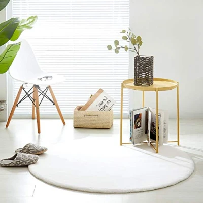 Abbildung von Teppich Wölkchen Fell Rund, Fellteppich Kunstfell Waschbar, Hasenfell, Kaninchenfell Flauschiger Wohnzimmer, Bettvorleger Schlafzimmer Weiss Rund 120cm
