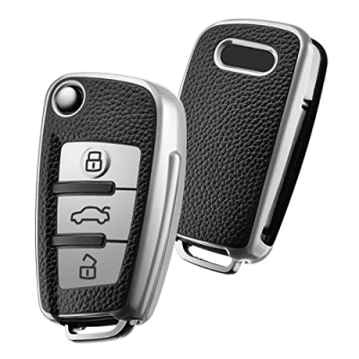 Abbildung von OATSBASF Schlüsselhülle Geeignet für Audi, Autoschlüssel Hülle A1 A3 A4 A6 Q3 Q5 Q7 S3 R8 TT Silicone TPU Leather Texture Schutzhülle (P Silber)