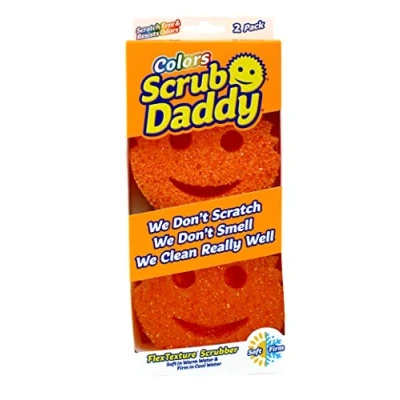 Abbildung von Scrub Daddy Colors Spülschwamm, Putzschwämme im Multipack Texturveränderung, kratzfreier Schmutzradierer Schwamm für die Küche, geruchsresistent, Küchenschwamm spülmaschinenfest 2 er Pack Orange