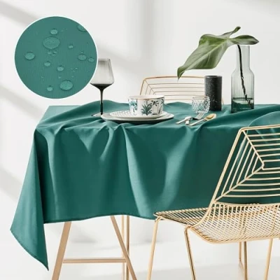 Abbildung von ROOM99 Aura Tischdecke 110 x 160 cm Tischtuch Tafeldecke Fleckschutz Abwaschbar Wasserabweisend Schmutzabweisend Polyester Rechteckig Bankett Dekoration Ganzjährig Flaschengrün