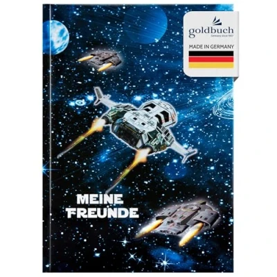 Abbildung von goldbuch 43570 Freundebuch Raumschiff, Freundschaftsbuch DIN A5, 72 illustrierte Seiten, für Kita, Hort und Grundschule, Beste Freunde in der Schulzeit Kunstdruck laminiert, Dunkelblau, 15 x 21 1.5 cm