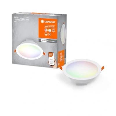 Abbildung von LEDVANCE LED Spot INTEGRATED Ø 17cm, Einbaudecken für den Innenbereich, dimmbar, 12W, Farbtemperatur 2700 6500 K, RGB Licht bis 16 Mio. Farben, 1000 Lumen, flaches Design, weiß