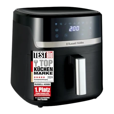 Abbildung von Russell Hobbs Heißluftfritteuse XXL 8,3L Rapid AirFryer [kompaktes Gehäuse, 9 Programme] SatisFry (spülmaschinenfest, max 200C, Fritteuse ohne Öl, TouchScreen, Grillen, Backen, Braten etc.) 27632 56