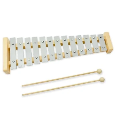 Abbildung von A Star 13 Noten Sopran Glockenspiel Xylophon mit silbernen Tasten und zwei Holzschlägeln diatonisch, 2 Oktaven G5 bis E6