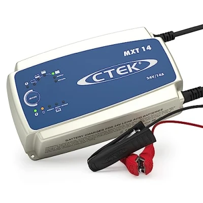 Abbildung von CTEK MXT 14 Professionelles Batterieladegerät 24V und Stromversorgung, Ladegerät für Nutzfahrzeuge, Busse, Werkstätten LKWs, Rekonditionierung AGM Modus mit integriertem Temperatursensor