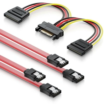 Abbildung von deleyCON SATA 3 Kabel Set 2x III mit Stecker Gerade + Y Strom Adapter SSD HDD Festplatte