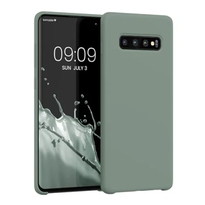 Abbildung von kwmobile Hülle kompatibel mit Samsung Galaxy S10 Plus / S10+ Silikon Handy Case Handyhülle weiche Oberfläche kabelloses Laden Rainwashed Grün
