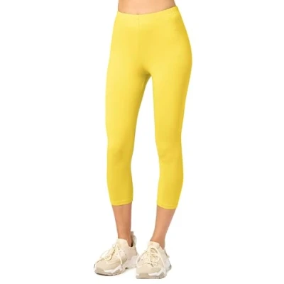 Abbildung von Merry Style Damen Leggings 3/4 aus Baumwolle mit Stretch Leichte Capri atmungsaktiver, elastischer Baumwolle, ideal für Yoga Sport Freizeit Reisen MS10 199 (Gelb, S)
