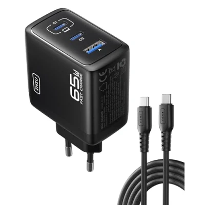 Abbildung von INIU 65W USB C Ladegerät, 3 in 1 Schnellladegerät mit 100W Kabel, GaN PD Netzteil Mehrfach Adapter für iPhone 16 15 14 Pro Max, MacBook Air iPad Pro, Samsung S25 S24 S23 Ultra, Pixel 9 8, Xiaomi