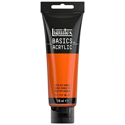 Abbildung von Liquitex 8870077 Basics Acrylfarbe Rotorange Lebendig 118ml Tube, lichtecht, mittlere Viskosität, seidenglänzend, monopigmentiert, Archivqualität