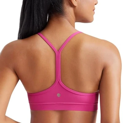 Abbildung von CRZ Yoga Damen Butterluxe Racerback Sport BH Gepolstert Ohne Bügel Y Rücken Sommer Atmungsaktiv Spaghetti Top Hibiskus Purpur M