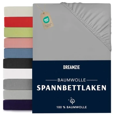 Abbildung von Dreamzie Spannbettlaken 90x190/200cm Baumwolle Oeko Tex Zertifiziert Grau 100% Jersey Spannbetttuch 90x190/200