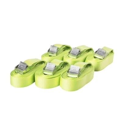 Abbildung von Sandax 6er Set Spanngurte mit Klemmschloss, Länge 3m, Breite 25mm, Farbe neon gelb, Zurrgurte Klemmverschluss, belastbar bis 250kg, nach DIN EN 12195 2, Einteilige hochwertige Klemmschlossgurte
