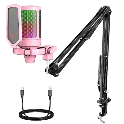 Abbildung von FIFINE Gaming Mikrofon mit Arm, USB Microphone pc für MAC PS4 PS5 Stummschalttaste, Popfilter, Shock Mount Streaming Podcast Studio