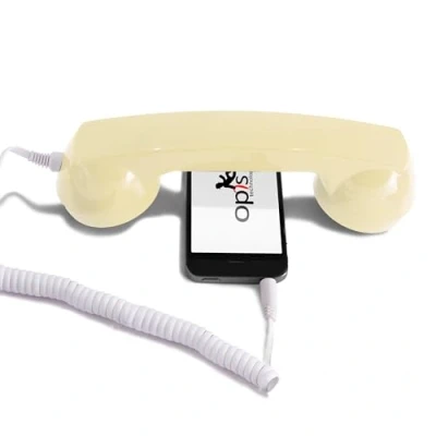 Abbildung von Opis 60s Micro: Retro Telefonhörer für Handy mit USB C Adapter als Headset Android Smartphone und iPhone 15 Neuer in Beige