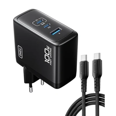Abbildung von INIU 100W USB C Ladegerät, GaN 3 Ports Schnellladegerät mit Kabel, PD 3.0 Mehrfach Netzteil für MacBook iPad Pro Air, iPhone 16 15 14 Max Plus, Galaxy S24 S23 Ultra, Steam Deck, Google usw